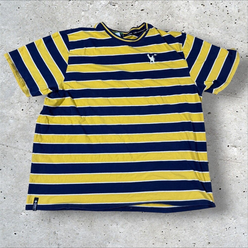 LRG Lifted Research Group Striped T Shirt Mens 3XL Navy Yellow Skate